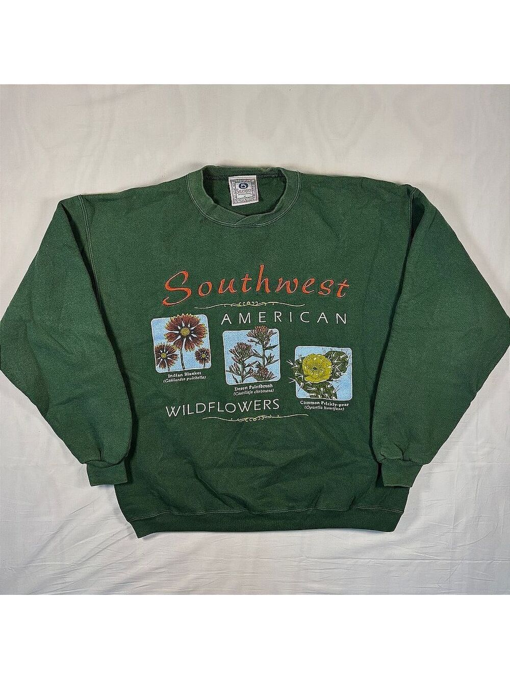 Vintage 90s Southwest American Wildflowers Botanical Illustration Sweatshirt XL